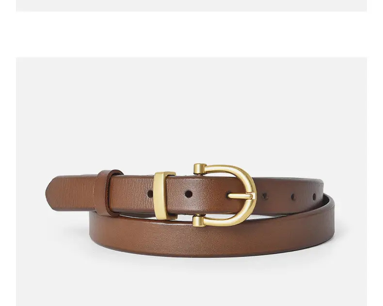 Women's Brown Genuine Leather Belt with Gold Buckle β feature 12