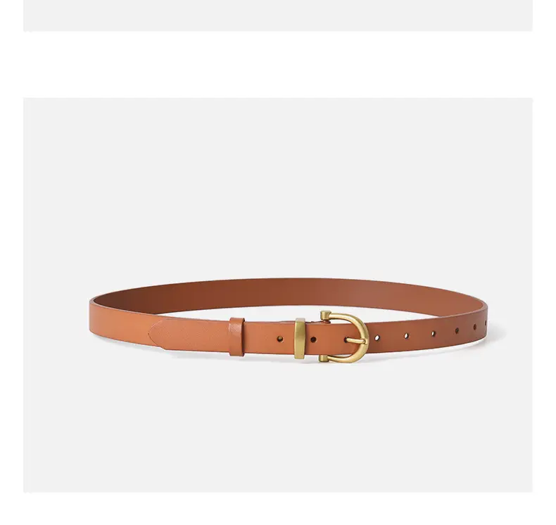 Women's Brown Genuine Leather Belt with Gold Buckle β feature 13