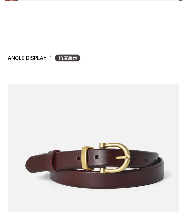 Women's Brown Genuine Leather Belt with Gold Buckle β feature 9