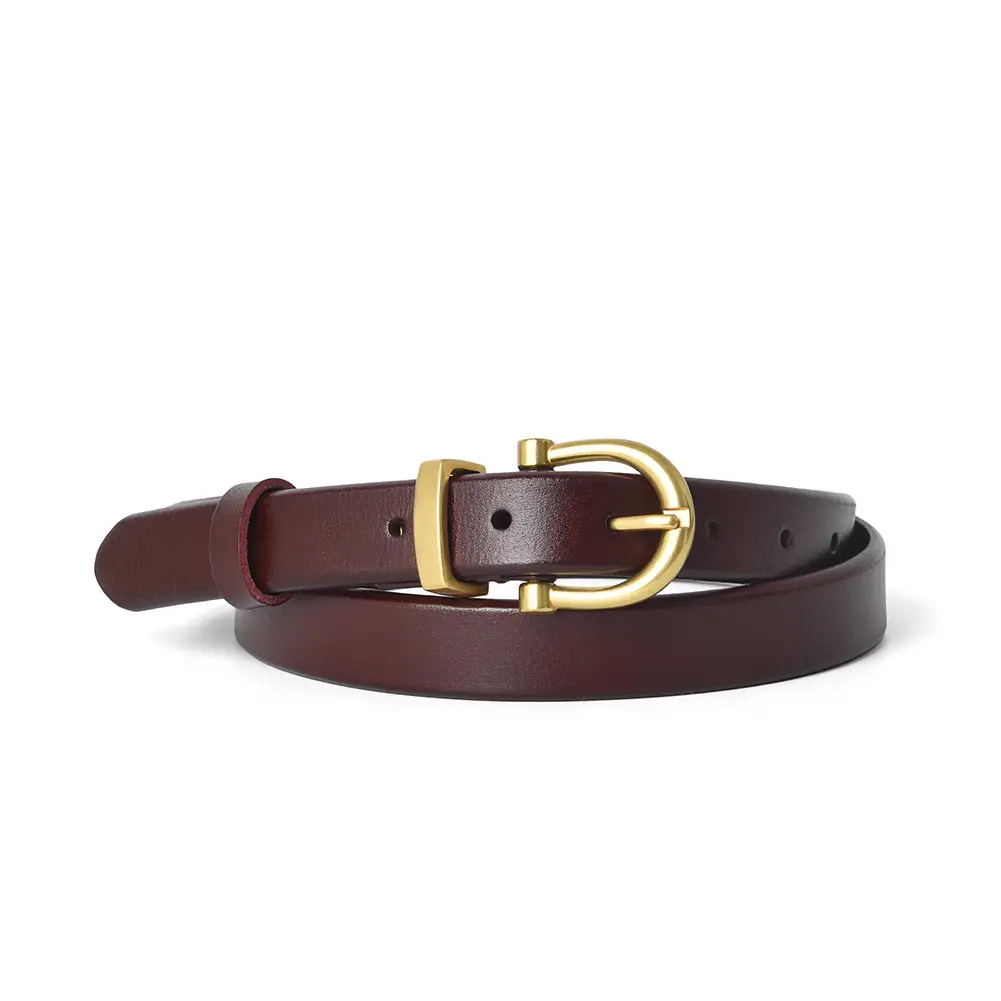 Women's Brown Genuine Leather Belt with Gold Buckle - Image 2