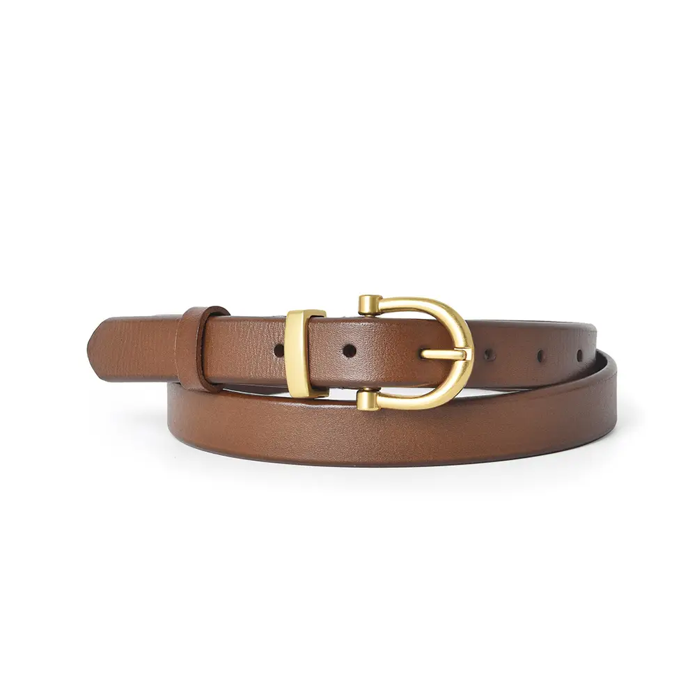 Women's Brown Genuine Leather Belt with Gold Buckle - Image 4