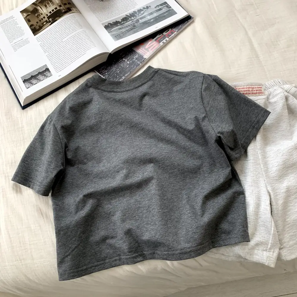 Boys T-Shirt Dark Gray Short Sleeve Korean Style 2025 — feature 8