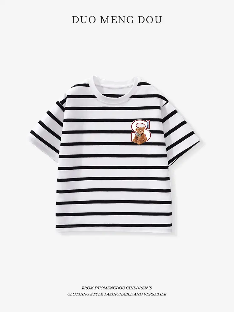 Kids Striped T-Shirt Medium Large Collar Top - Image 22