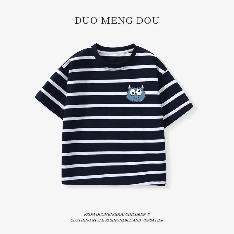 Kids Striped T-Shirt Medium Large Collar Top - Image 10