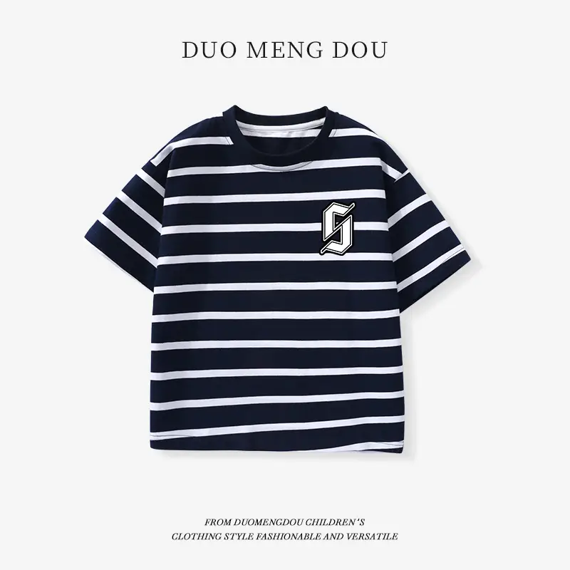 Kids Striped T-Shirt Medium Large Collar Top - Image 12