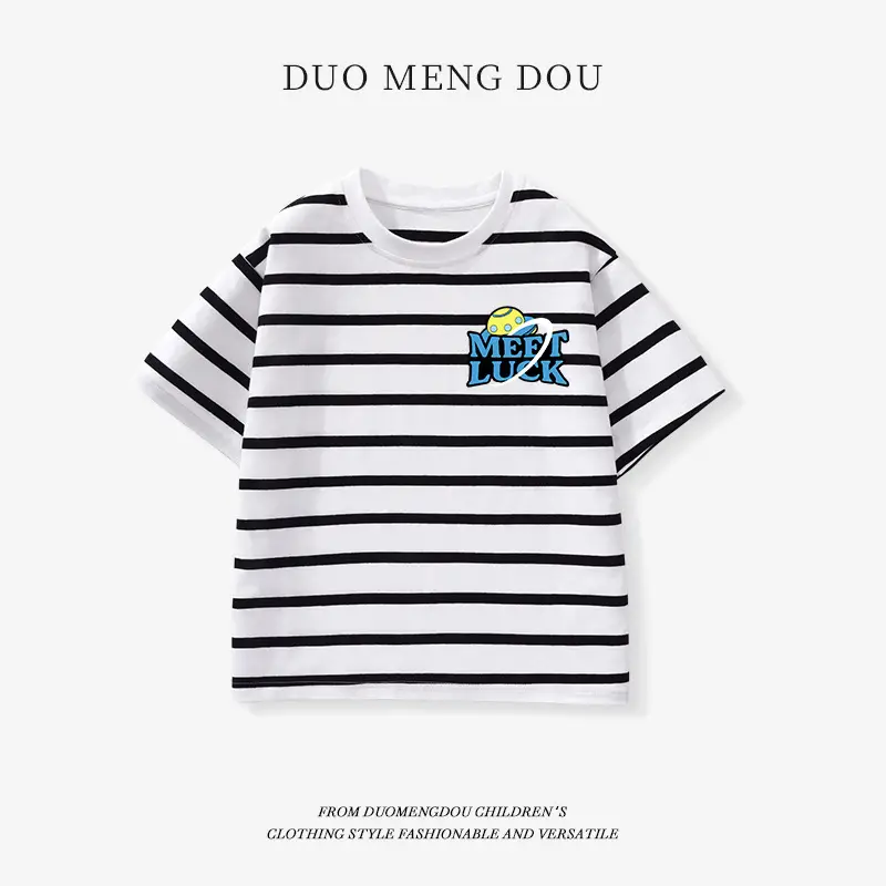 Kids Striped T-Shirt Medium Large Collar Top - Image 13