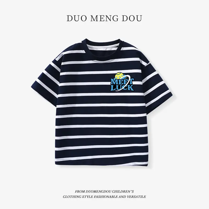 Kids Striped T-Shirt Medium Large Collar Top - Image 14