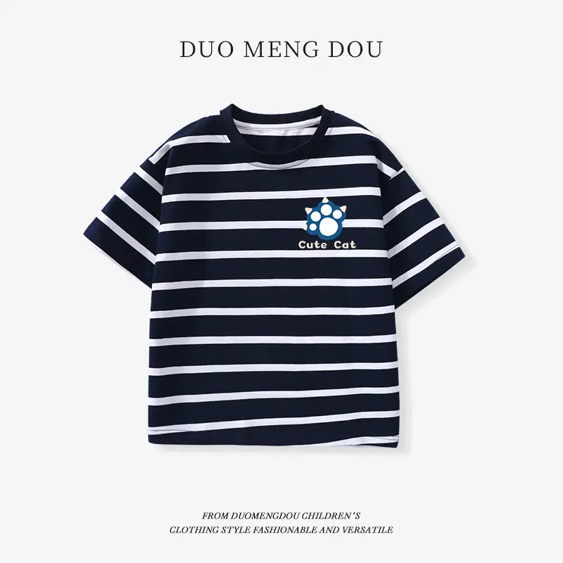 Kids Striped T-Shirt Medium Large Collar Top - Image 15