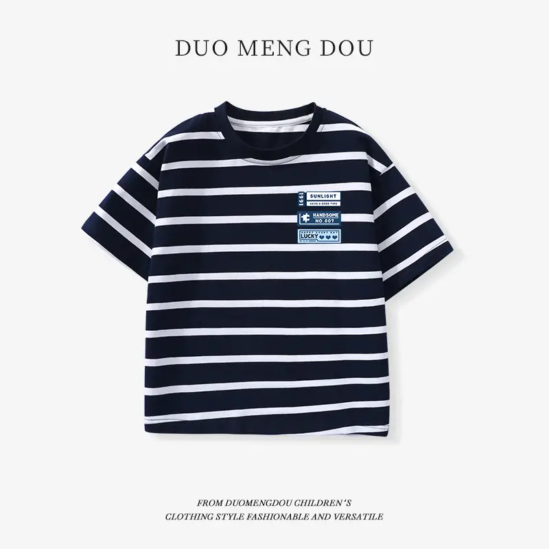 Kids Striped T-Shirt Medium Large Collar Top - Image 16