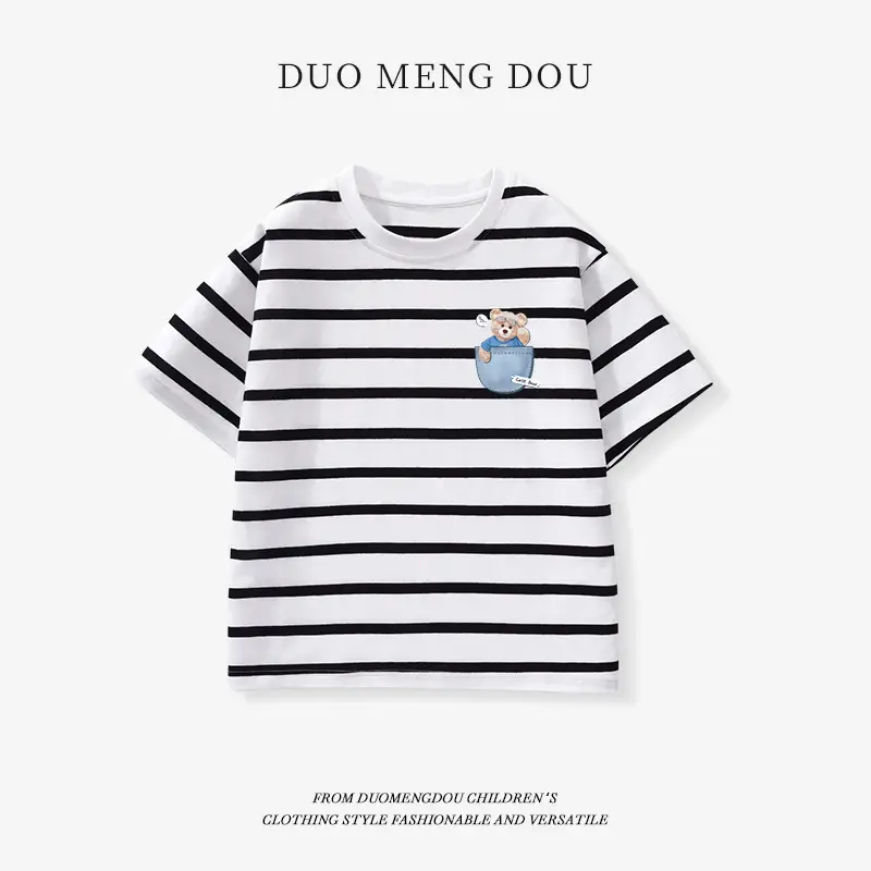 Kids Striped T-Shirt Medium Large Collar Top - Image 17