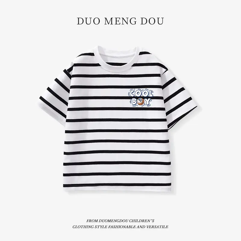 Kids Striped T-Shirt Medium Large Collar Top - Image 19