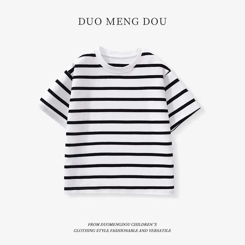 Kids Striped T-Shirt Medium Large Collar Top - Image 20