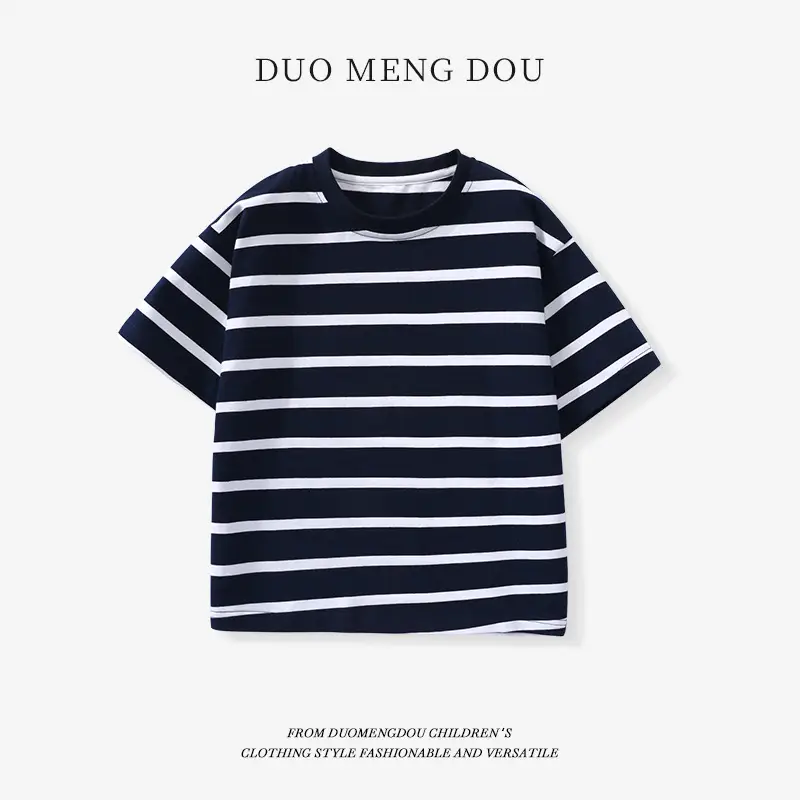 Kids Striped T-Shirt Medium Large Collar Top - Image 21