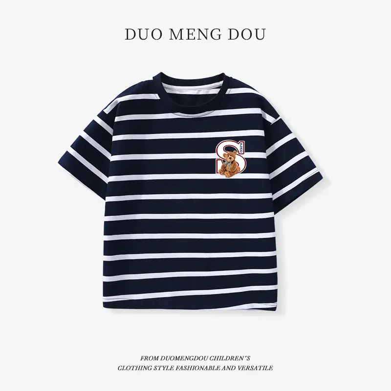Kids Striped T-Shirt Medium Large Collar Top - Image 5