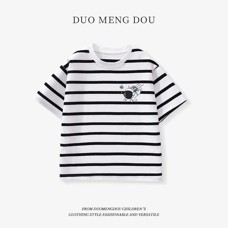 Kids Striped T-Shirt Medium Large Collar Top - Image 6
