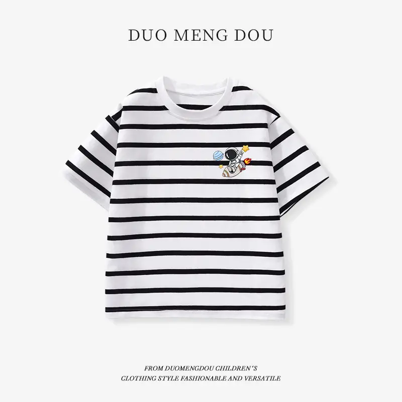 Kids Striped T-Shirt Medium Large Collar Top - Image 8