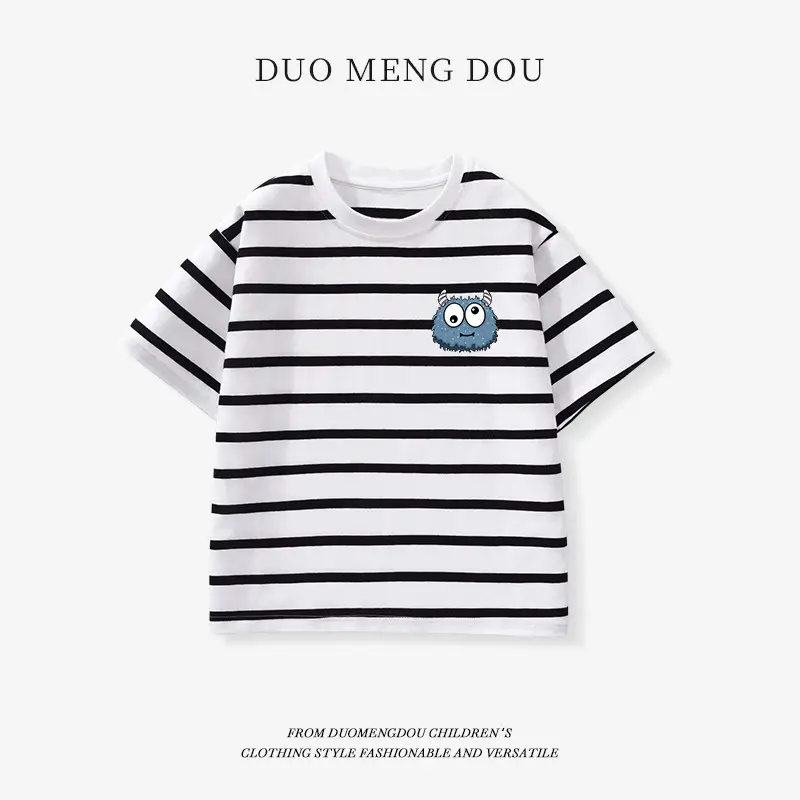 Kids Striped T-Shirt Medium Large Collar Top - Image 9