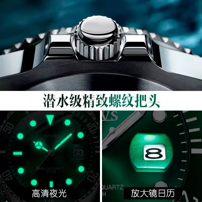 Men's Waterproof Luminous Quartz Watch with Stainless Steel Band — feature 15