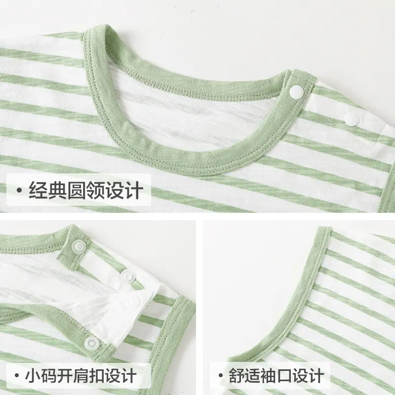 Kaka Panda Green Striped Baby Vest with Frog Print - Image 3