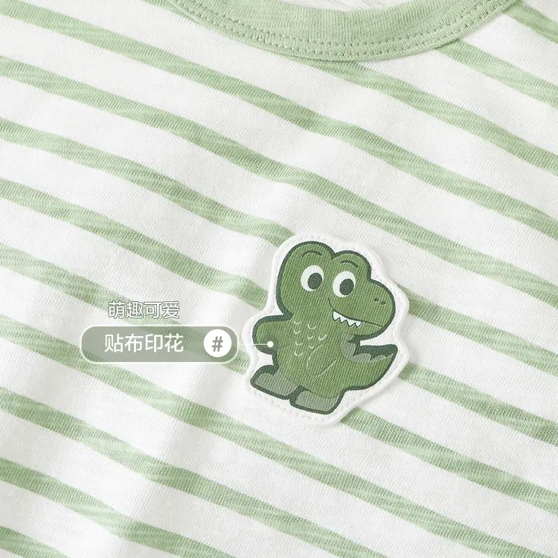 Kaka Panda Green Striped Baby Vest with Frog Print - Image 4