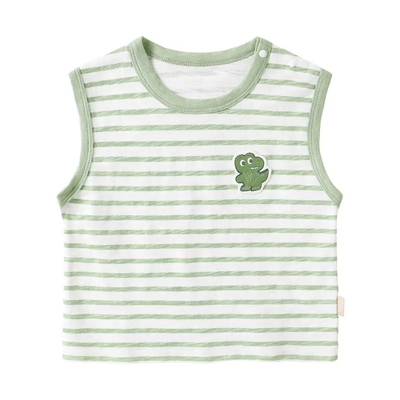 Kaka Panda Green Striped Baby Vest with Frog Print - Image 6