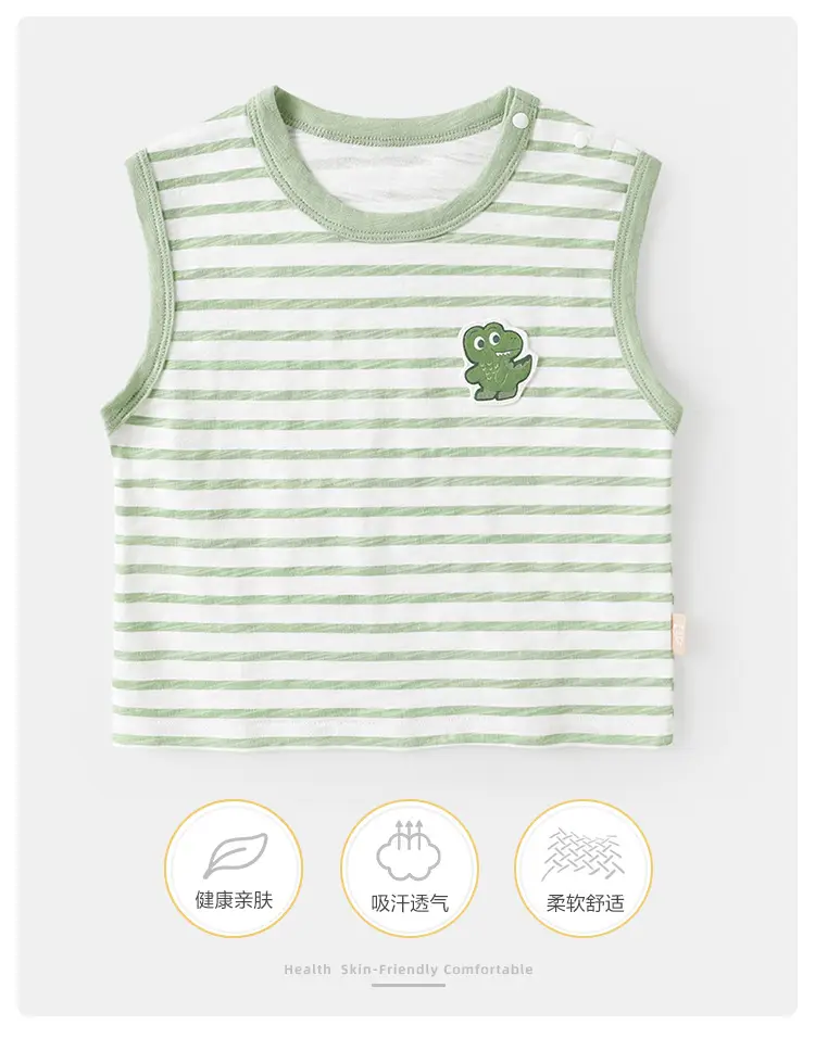 Kaka Panda Green Striped Baby Vest with Frog Print — feature 3