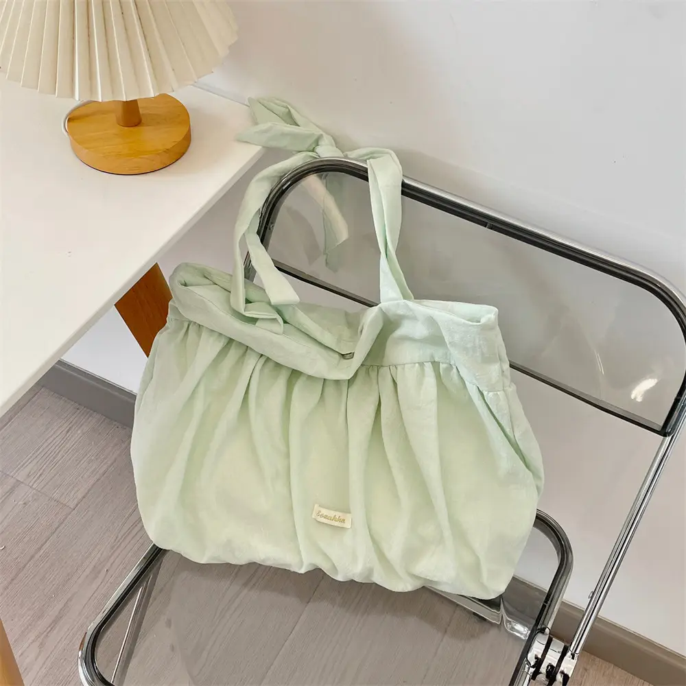 Women's Pleated Buckle Shoulder Bag Canvas Western Style - Image 2