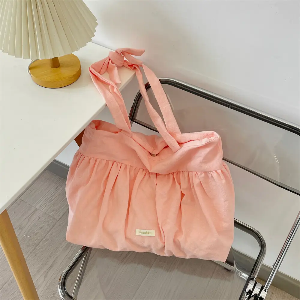 Women's Pleated Buckle Shoulder Bag Canvas Western Style - Image 5