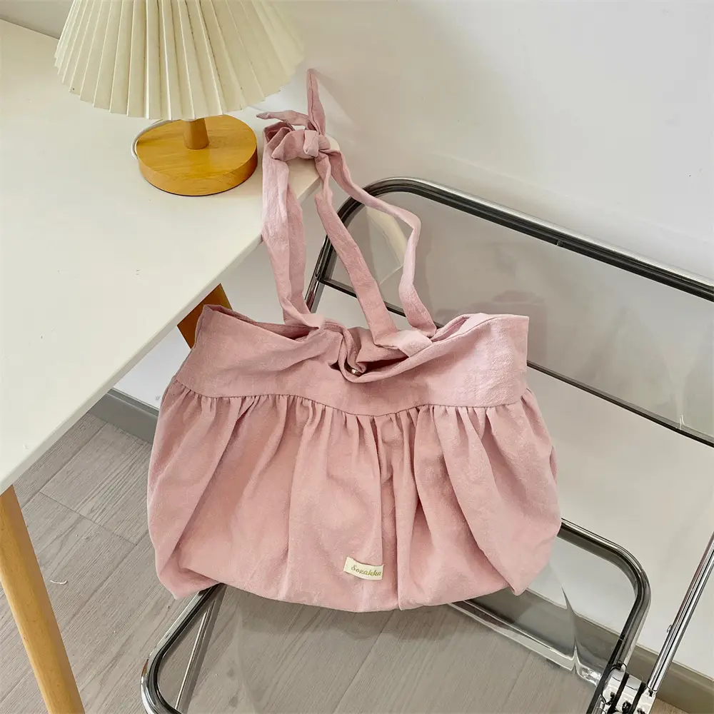 Women's Pleated Buckle Shoulder Bag Canvas Western Style - Image 6