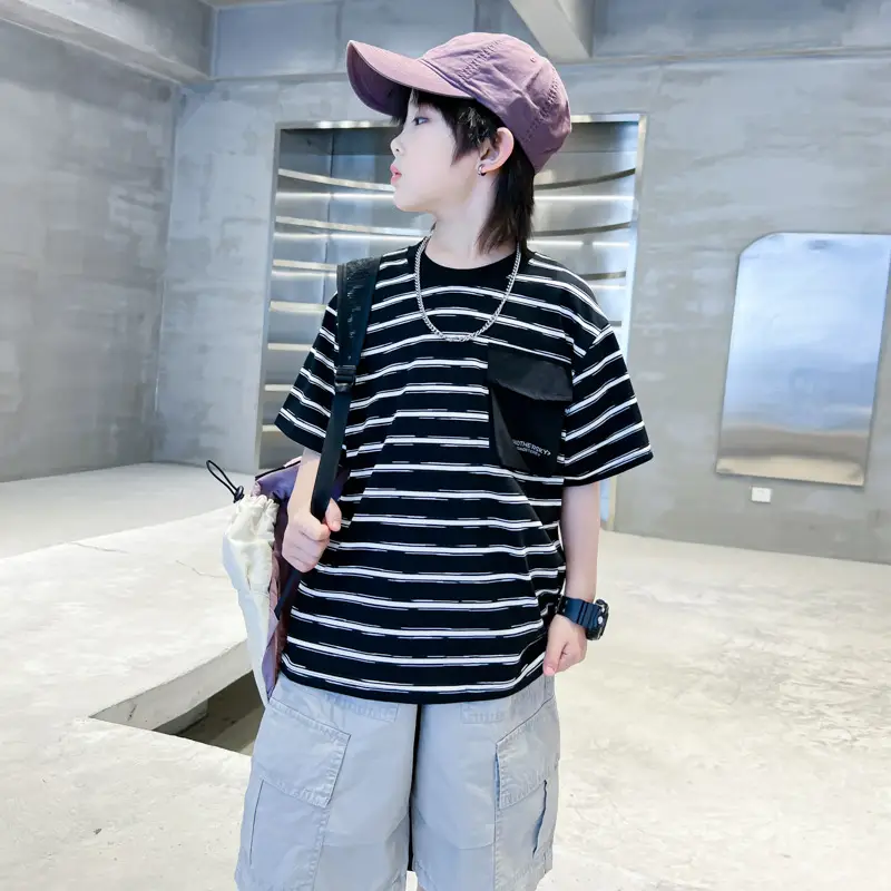 Boys Korean Striped T-Shirt 2026 Summer Cool Top - Image 3