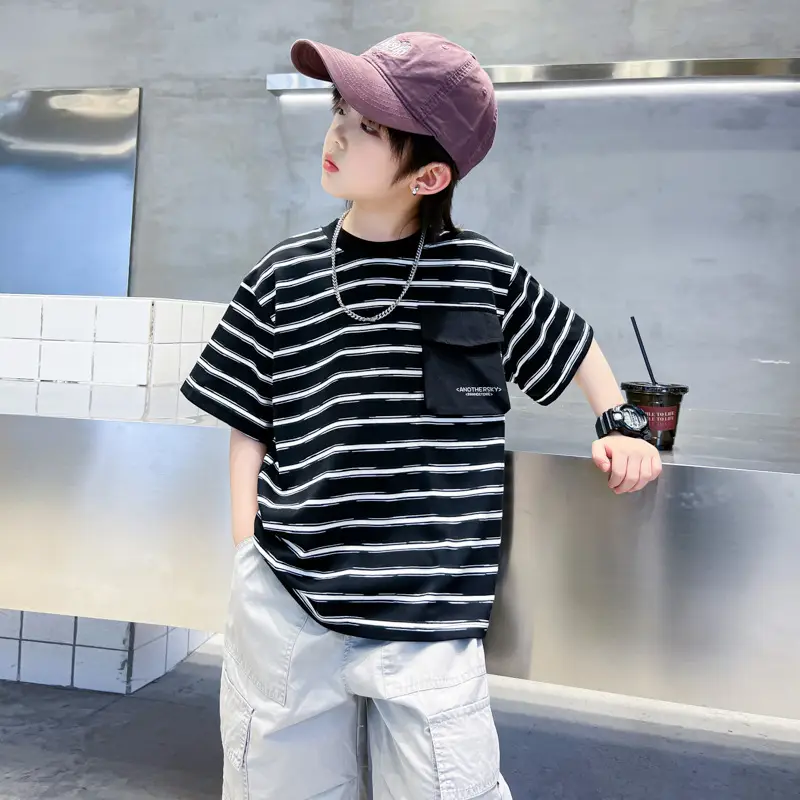 Boys Korean Striped T-Shirt 2026 Summer Cool Top - Image 4