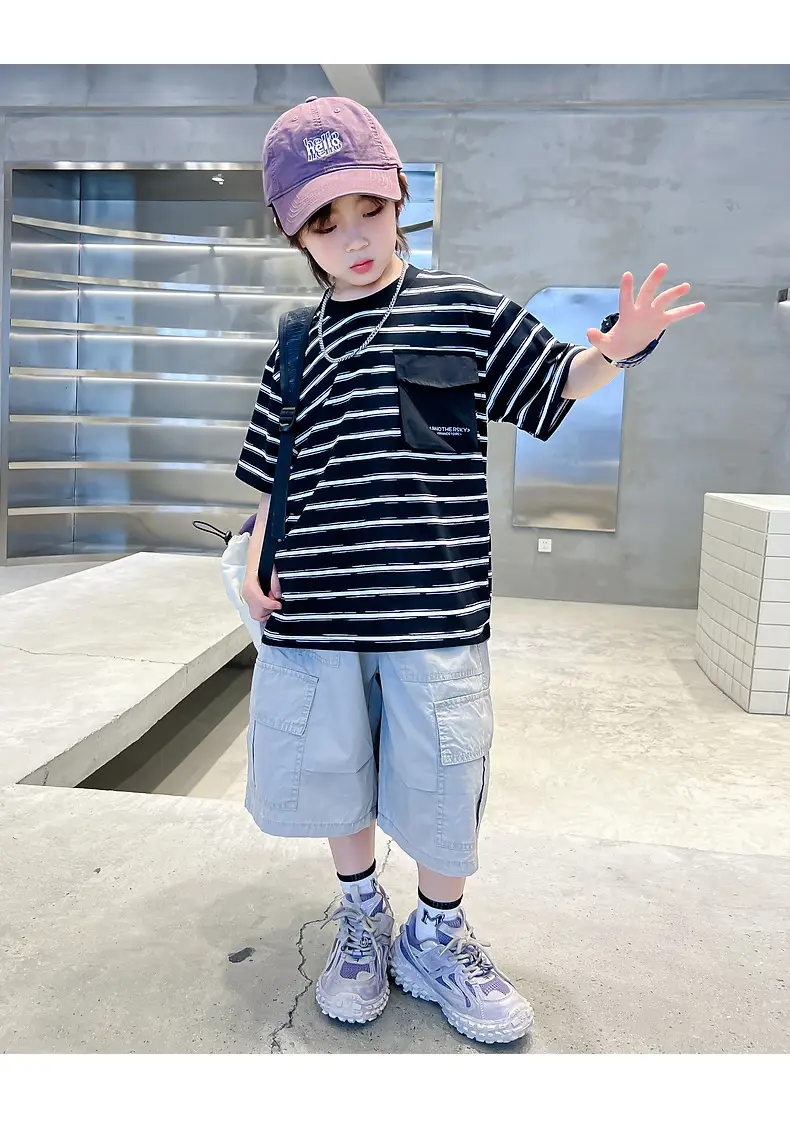Boys Korean Striped T-Shirt 2026 Summer Cool Top — feature 10