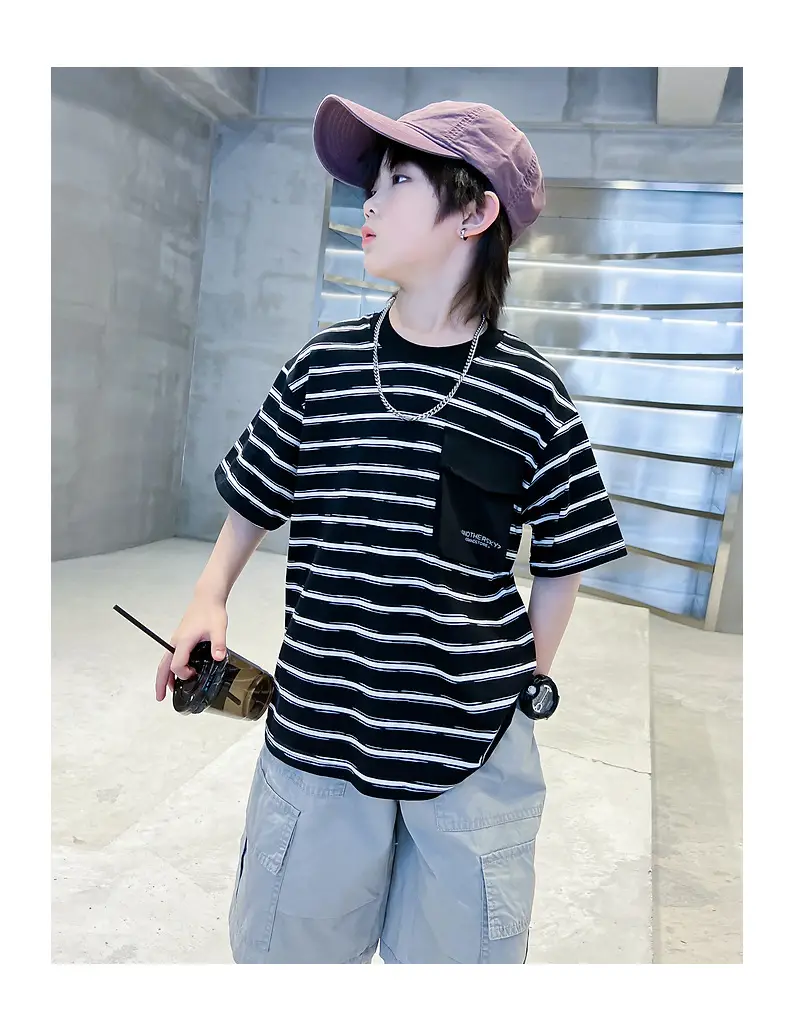 Boys Korean Striped T-Shirt 2026 Summer Cool Top — feature 11