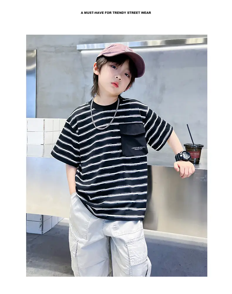 Boys Korean Striped T-Shirt 2026 Summer Cool Top — feature 2