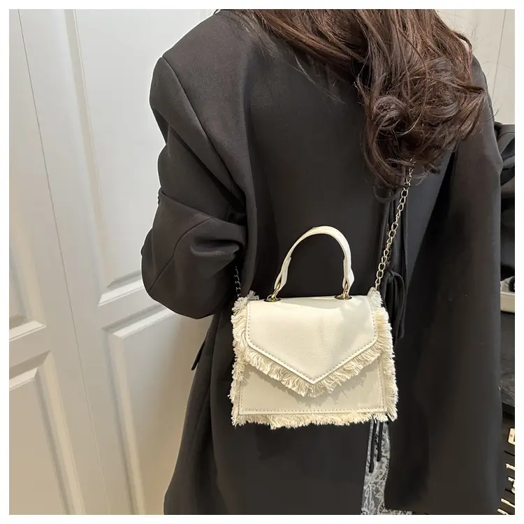 Women's Blue Velvet Crossbody Bag with Fringe Handle — feature 16