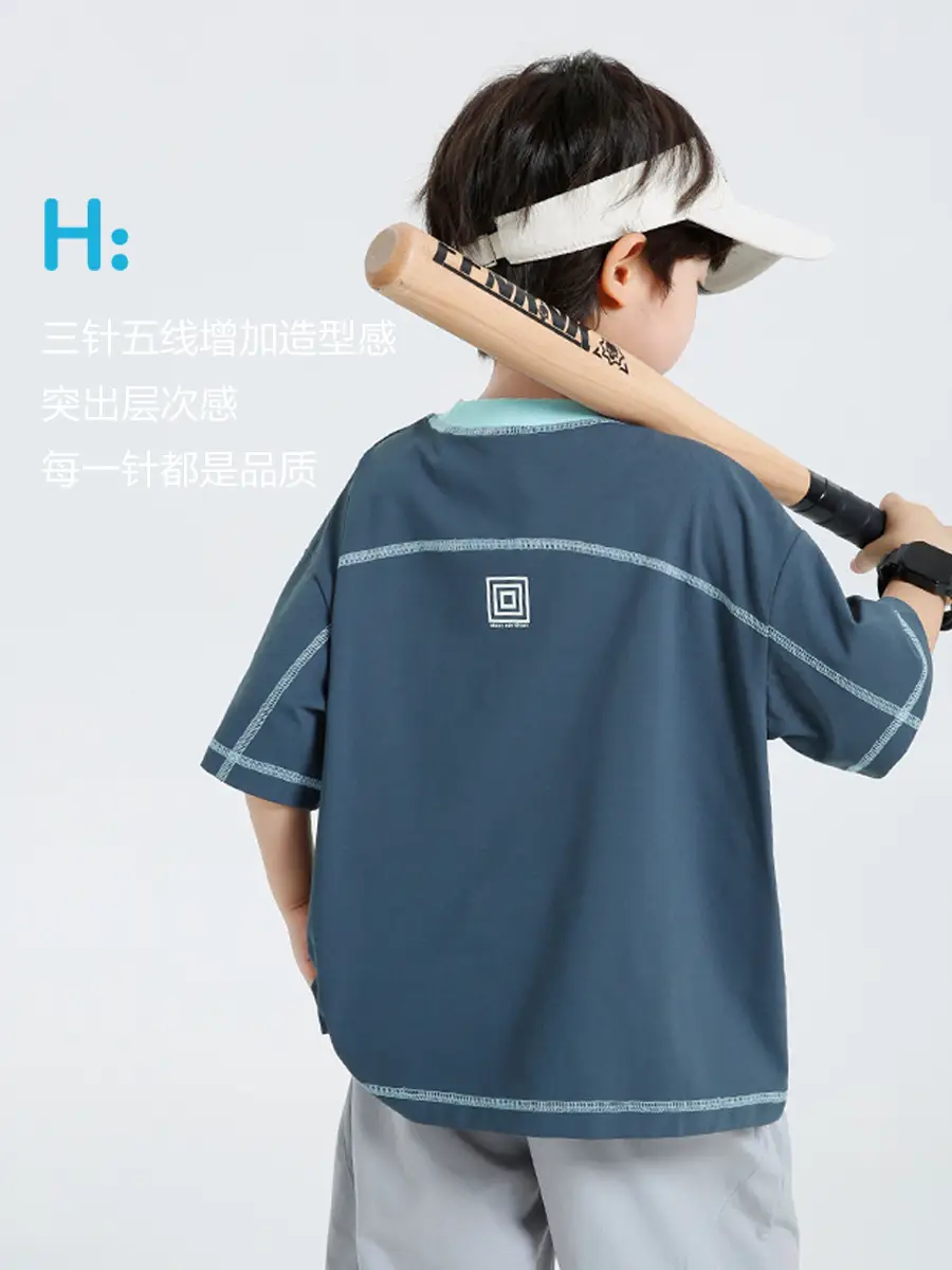 Haima Boys Short Sleeve T-Shirt Navy Blue Summer Wear - Image 3
