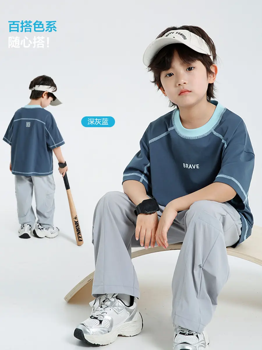 Haima Boys Short Sleeve T-Shirt Navy Blue Summer Wear - Image 5