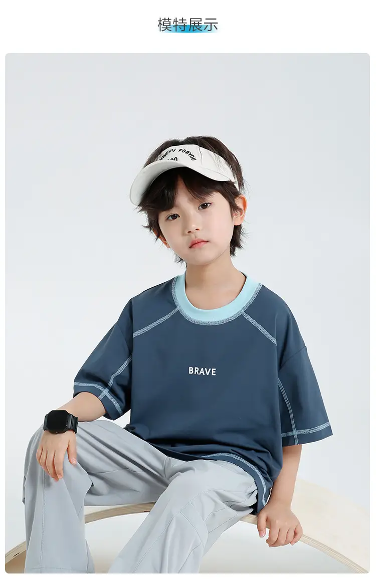 Haima Boys Short Sleeve T-Shirt Navy Blue Summer Wear — feature 10
