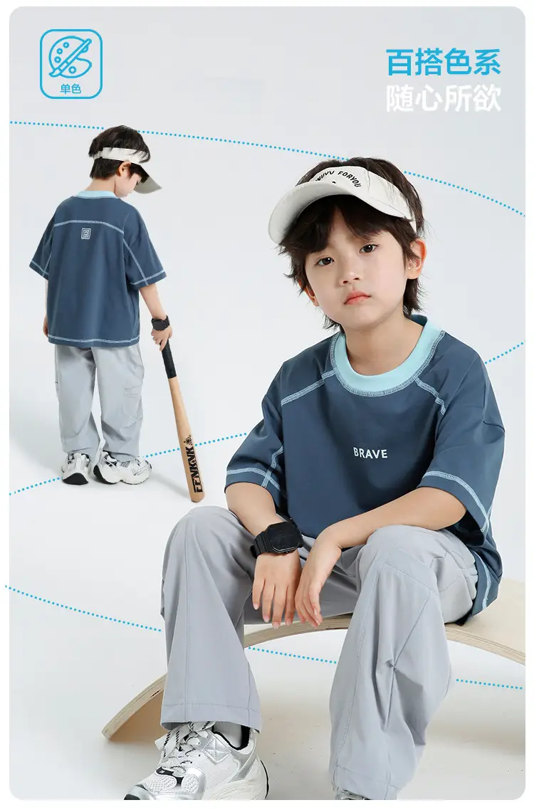 Haima Boys Short Sleeve T-Shirt Navy Blue Summer Wear — feature 4