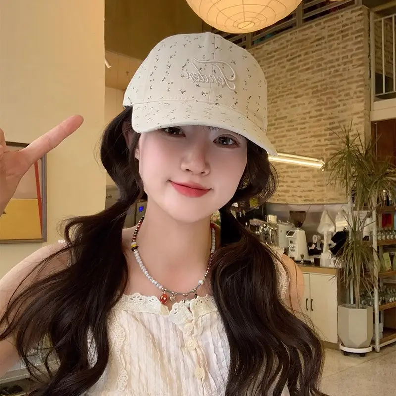 Women Soft Top Floral Baseball Cap with Embroidered Letters - Image 5