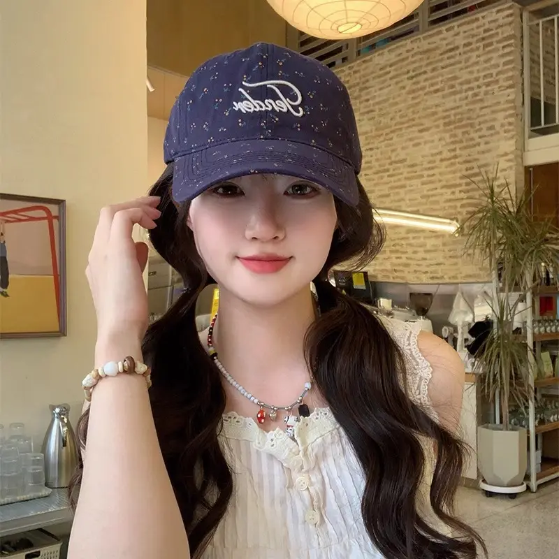 Women Soft Top Floral Baseball Cap with Embroidered Letters - Image 6