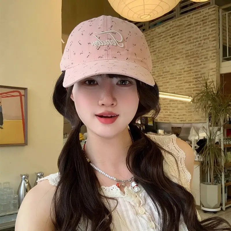 Women Soft Top Floral Baseball Cap with Embroidered Letters - Image 8