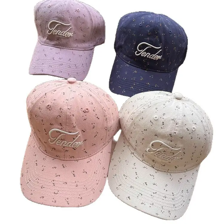 Women Soft Top Floral Baseball Cap with Embroidered Letters - Image 9