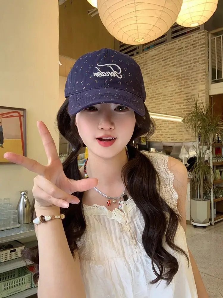 Women Soft Top Floral Baseball Cap with Embroidered Letters — feature 1