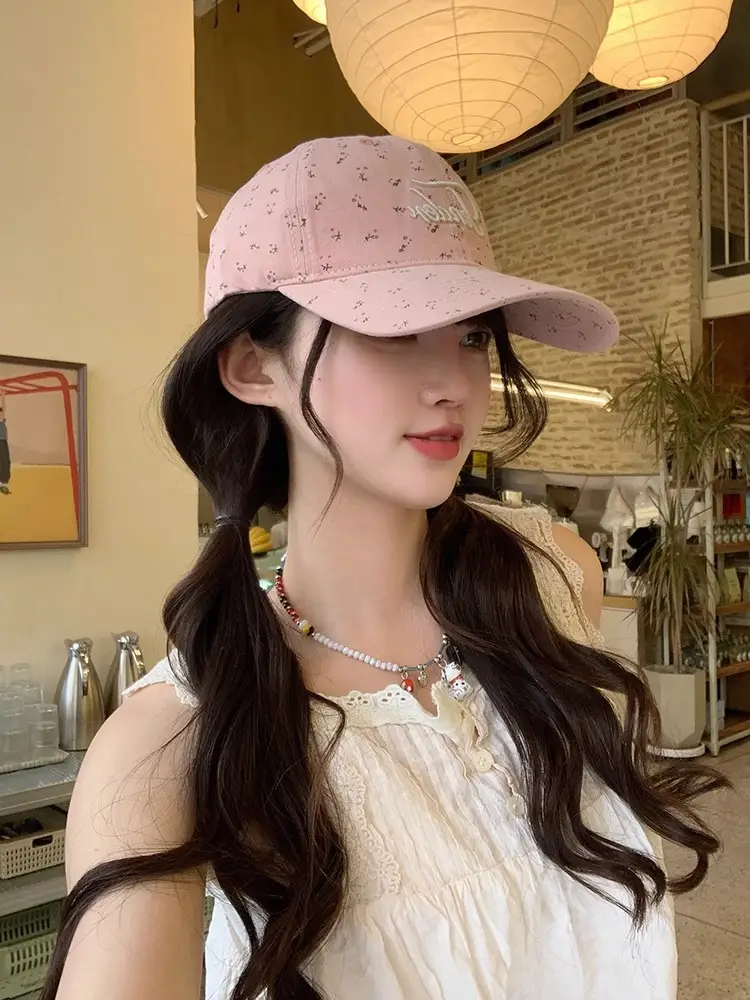 Women Soft Top Floral Baseball Cap with Embroidered Letters — feature 5