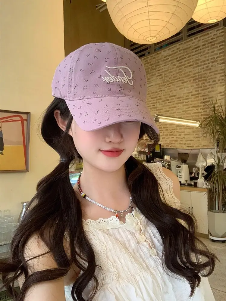 Women Soft Top Floral Baseball Cap with Embroidered Letters — feature 7