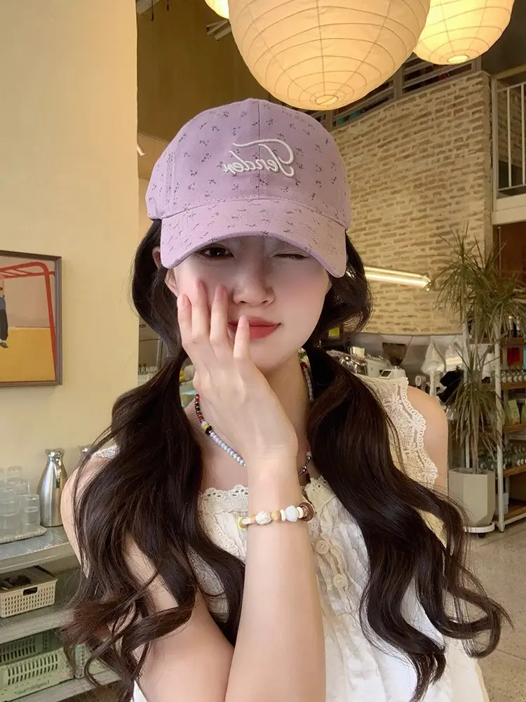 Women Soft Top Floral Baseball Cap with Embroidered Letters — feature 8
