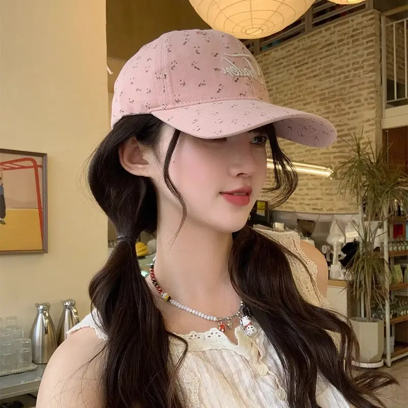 Women Soft Top Floral Baseball Cap with Embroidered Letters - Image 3