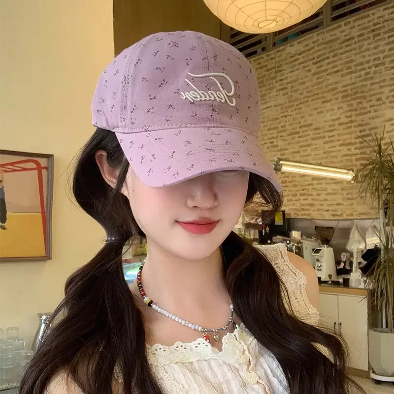 Women Soft Top Floral Baseball Cap with Embroidered Letters - Image 4