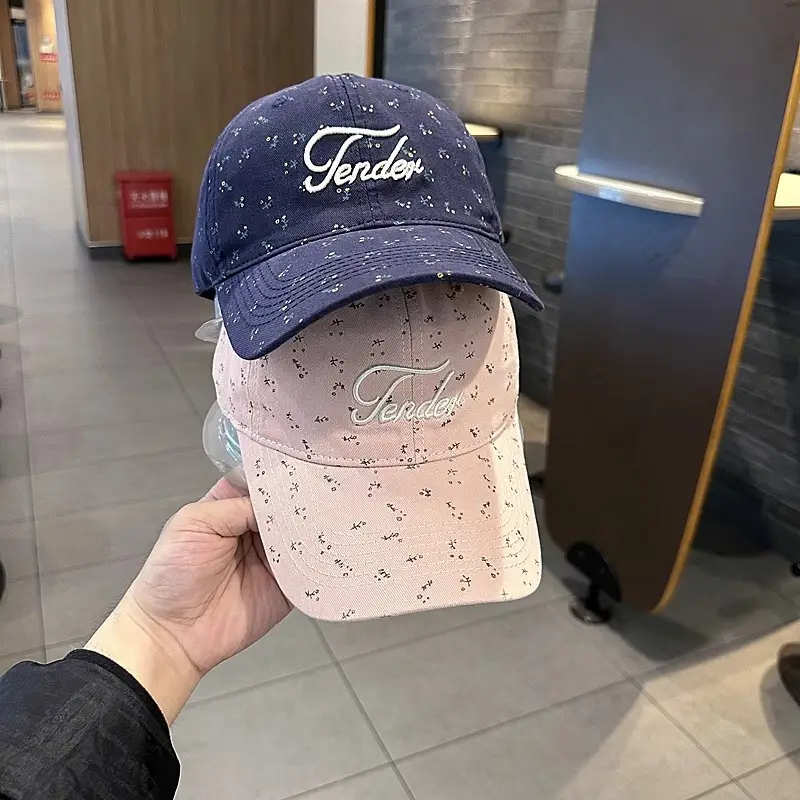 Women Floral Embroidered Duckbill Cap Pink Spring Summer - Image 7